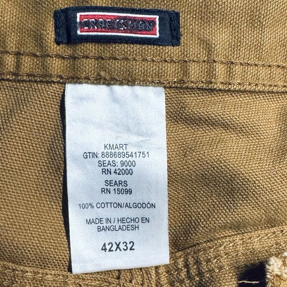 Craftsman Pants Cargo Carpenter Work Tan Size 42x32 Flat Front - Picture 3 of 5